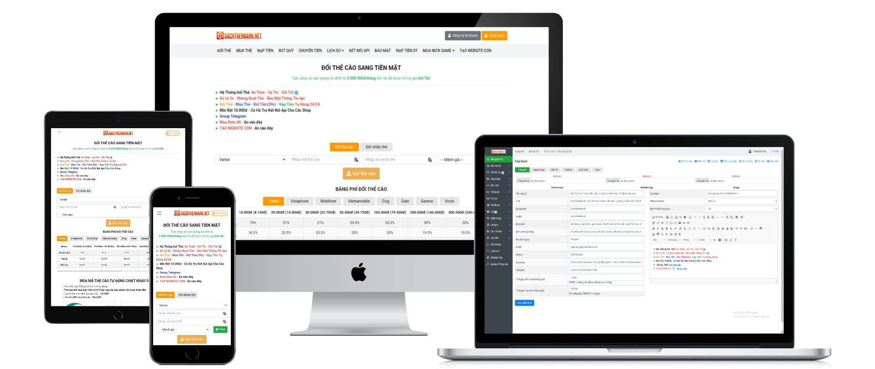 Code Gạch Thẻ  ( nạp topup , bán nick , đổi nhiều thẻ , tạo web con auto , auto add cloudflare )